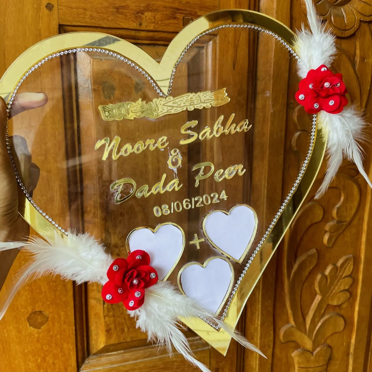 Acrylic Heart Shape Couple Thumb Gift | Wedding Thumb Print | Nikah | Nikah Nama | Customized Nikah Frame