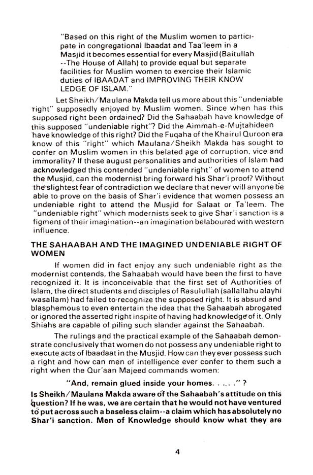 Women in Masaajid and Islam by: Majlisul Ulama of South Africa