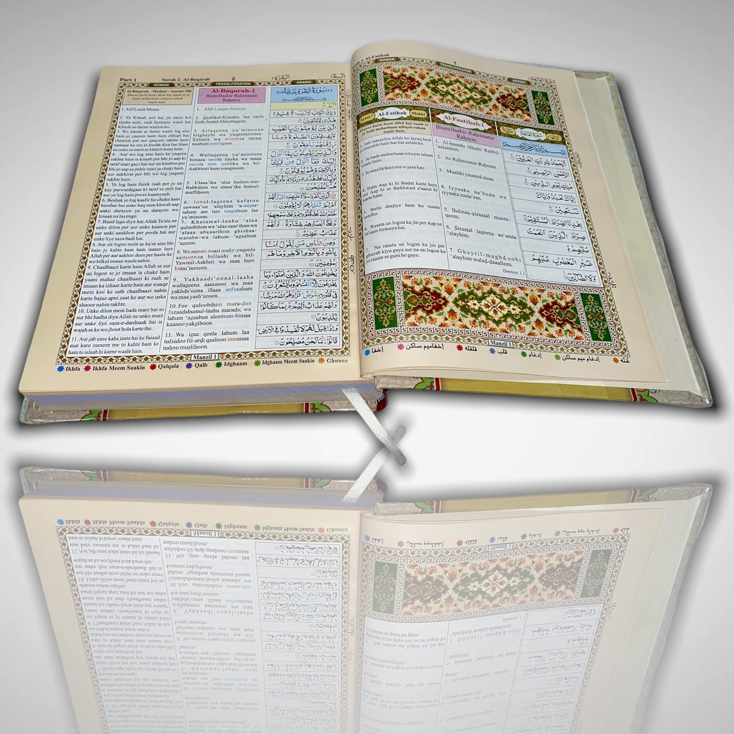 The Holy Quran Urdu Translation in Roman Script with Transliteration and Arabic Text { English Color Coded Tajweed Rules }