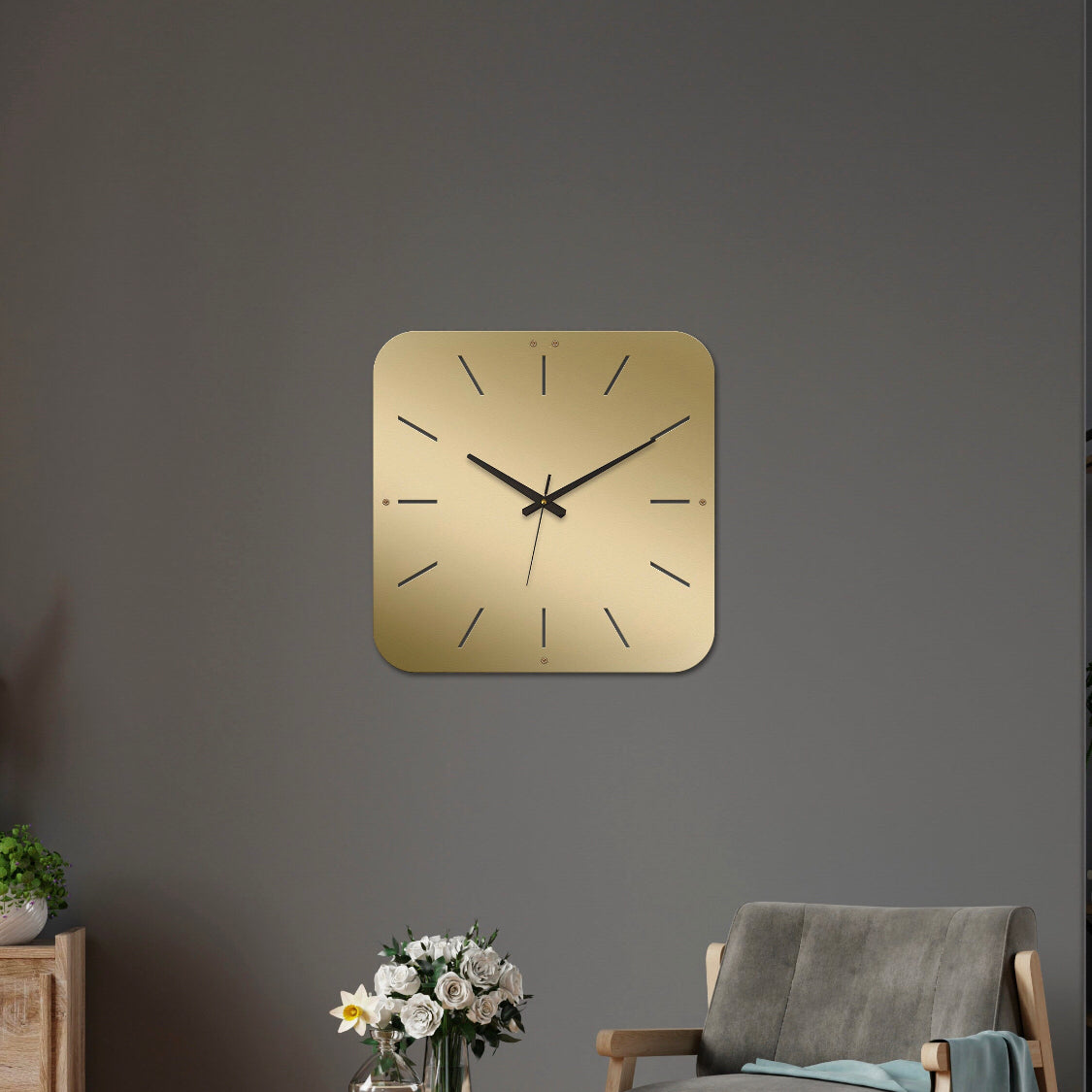 Gold square wall clock
