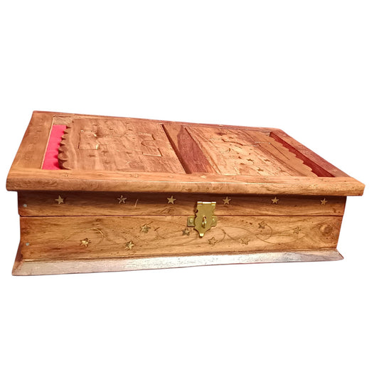 Wooden Handicrafts Holy Quran Sharif Book Box With Rehal Stand – Keeping Islamic Rihal Reading Books Material, Standard Size, Strong Built Quality