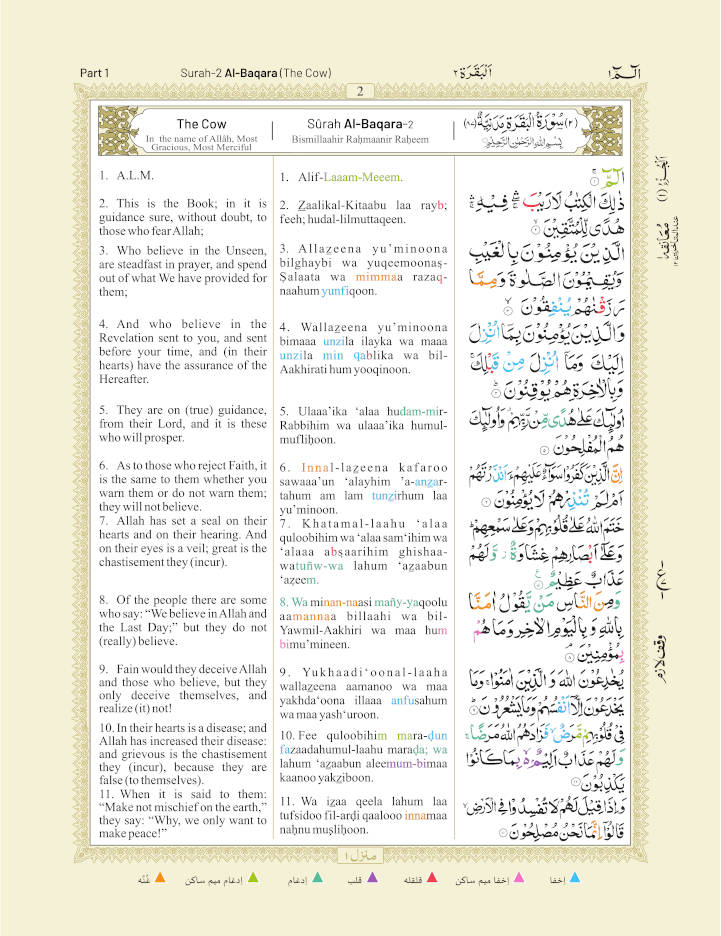 The Holy Quran Colour Coded Arabic Text and Transliteration with English translation by Abdullah Yusuf Ali | Roman English (HB)